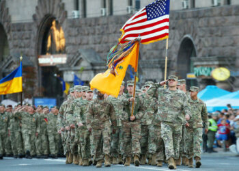 Военнослужащие США во время репетиции военного парада ко Дню независимости Украины в Киеве. Фото: Reuters