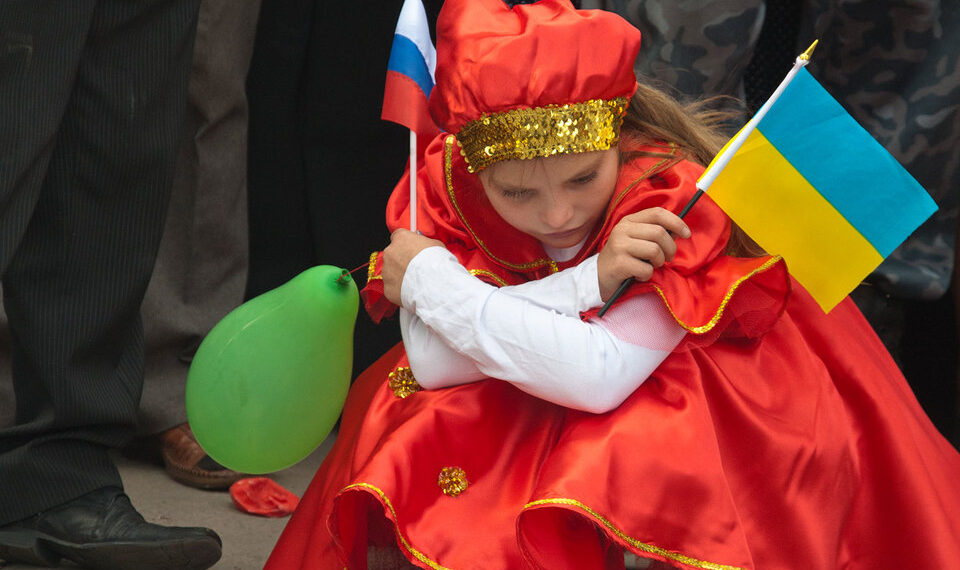 Ребенок с флагами. Фото: открытые источники