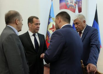 Александр Бортников, Дмитрий Медведев, Денис Пушилин и Владимир Колокольцев. Фото: t.me/medvedev_telegram