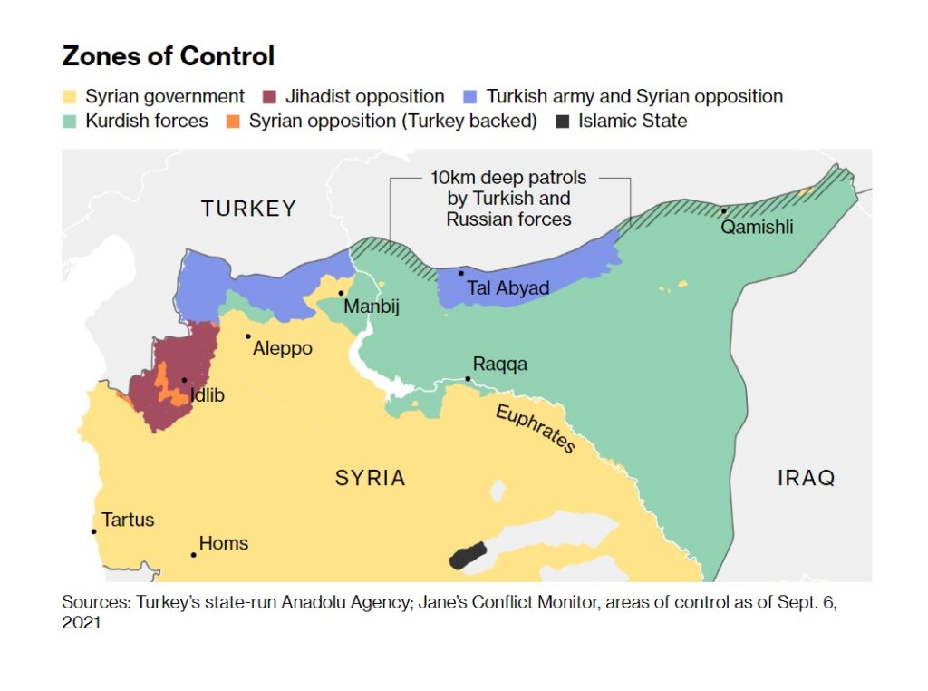 Карта зон влияния в Сирии