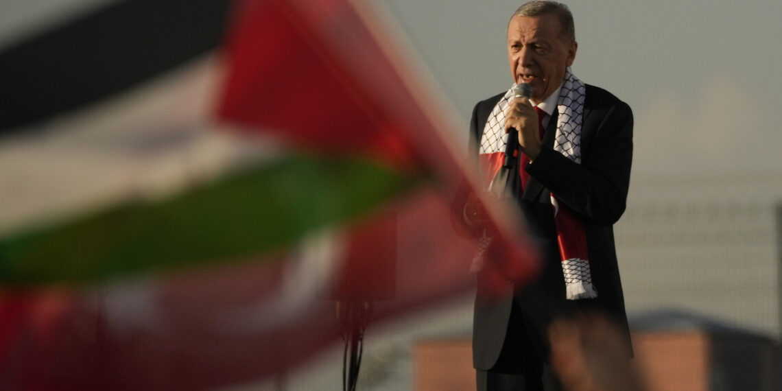 Реджеп Эрдоган на митинге в поддержку Палестины. Фото: AP / Emrah Gurel