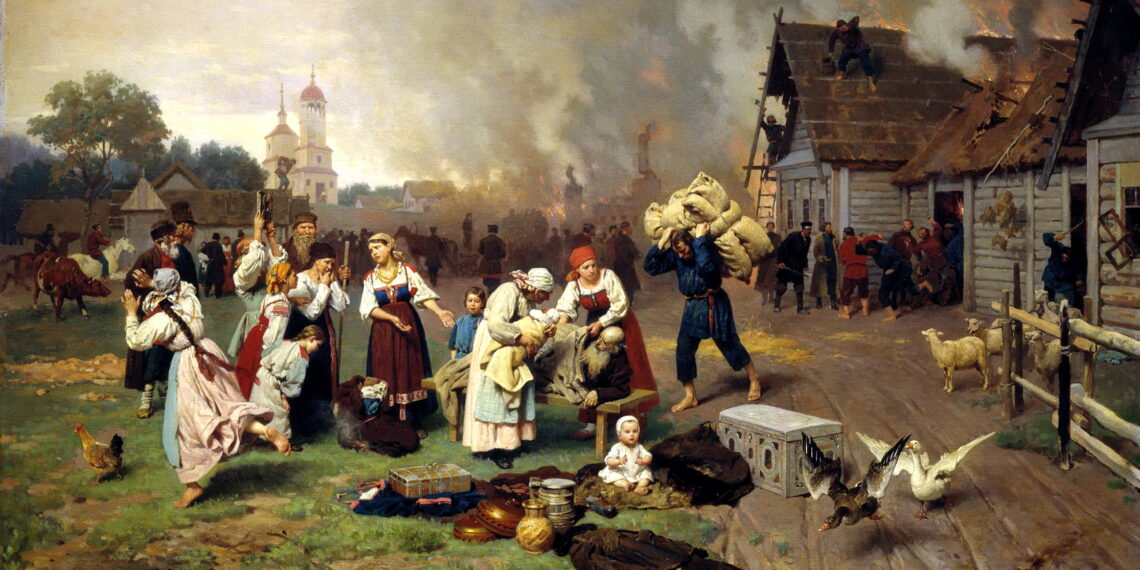 Николай Дмитриев-Оренбургский. "Пожар в деревне". 1885 год