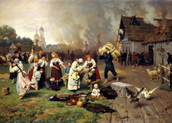 Николай Дмитриев-Оренбургский. "Пожар в деревне". 1885 год
