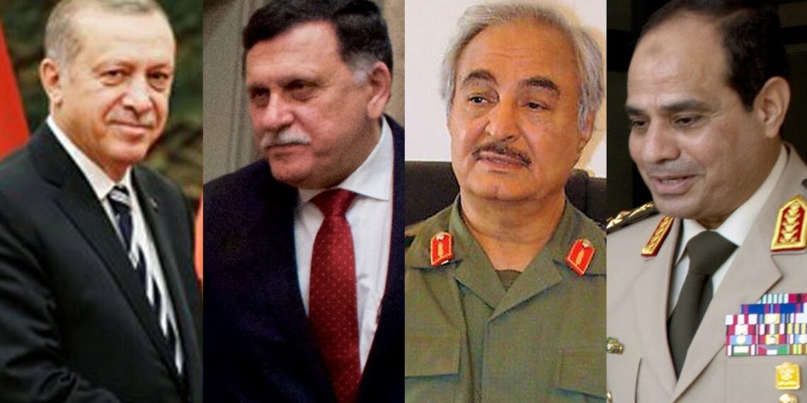 Слева направо: Реджеп Эрдоган, Фаиз Сарадж, Халифа Хафтар и Абдель Фаттах ас-Сиси