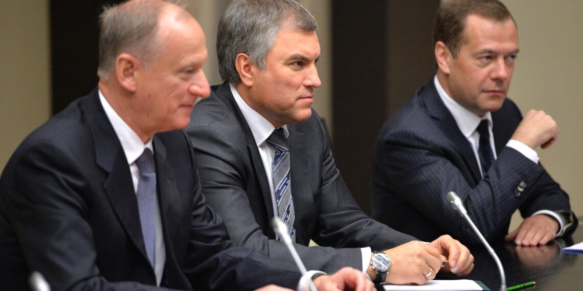 Николай Патрушев, Вячеслав Володин и Дмитрий Медведев. Фото: Пресс-служба Кремля