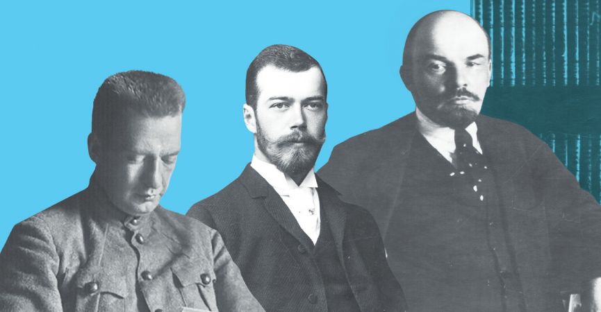 Александр Керенский, Николай II и Владимир Ленин. Коллаж. lhistory.ru