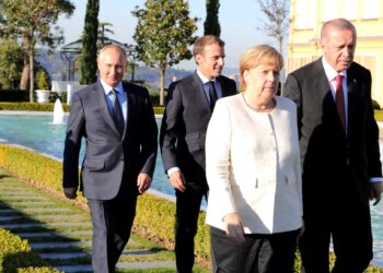 Владимир Путин, Эммануэль Макрон, Ангела Меркель и Реджеп Тайип Эрдоган. Фото: Пресс-служба Кремля