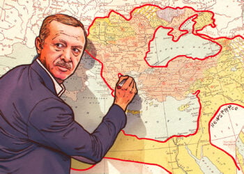 Реджеп Эрдоган у карты. Иллюстрация: islamnews.ru