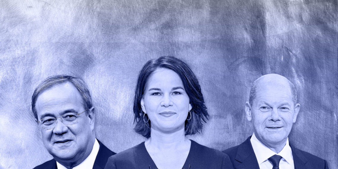 Армин Лашет, Анналена Бербок и Олаф Шольц. Иллюстрация Getty