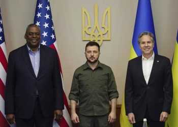 Ллойд Остин, Владимир Зеленский и Энтони Блинкен. Фото: US Department of Defense/AFP