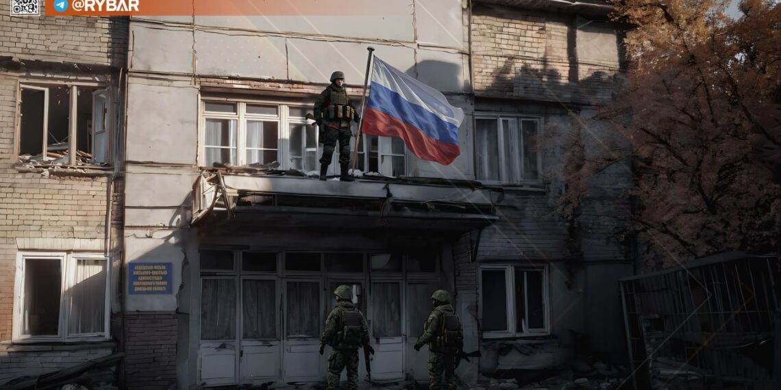 Поднятие флага РФ в Авдеевке. Фото: t.me/rybar