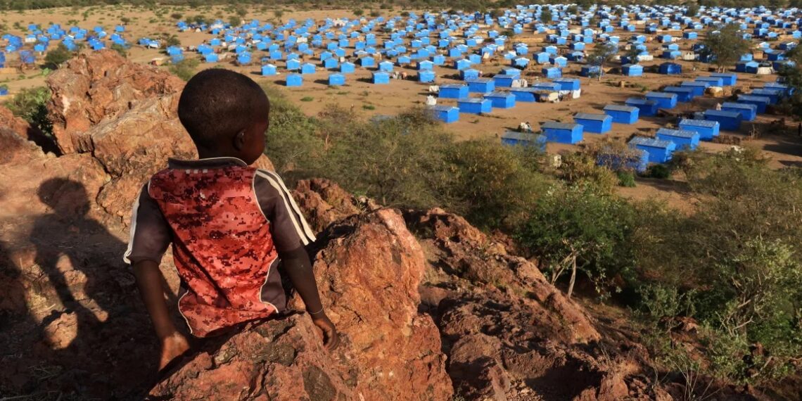 Мальчик сидит на вершине холма с видом на лагерь беженцев недалеко от границы Чада и Судана, 9 ноября 2023 года. Фото: Эль Тайеб Сиддиг / Reuters