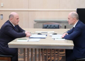 Встреча Михаила Мишустина с председателем стратегического комитета Управляющей компании Группы КЭАЗ Андреем Канунниковым. Фото: http://government.ru