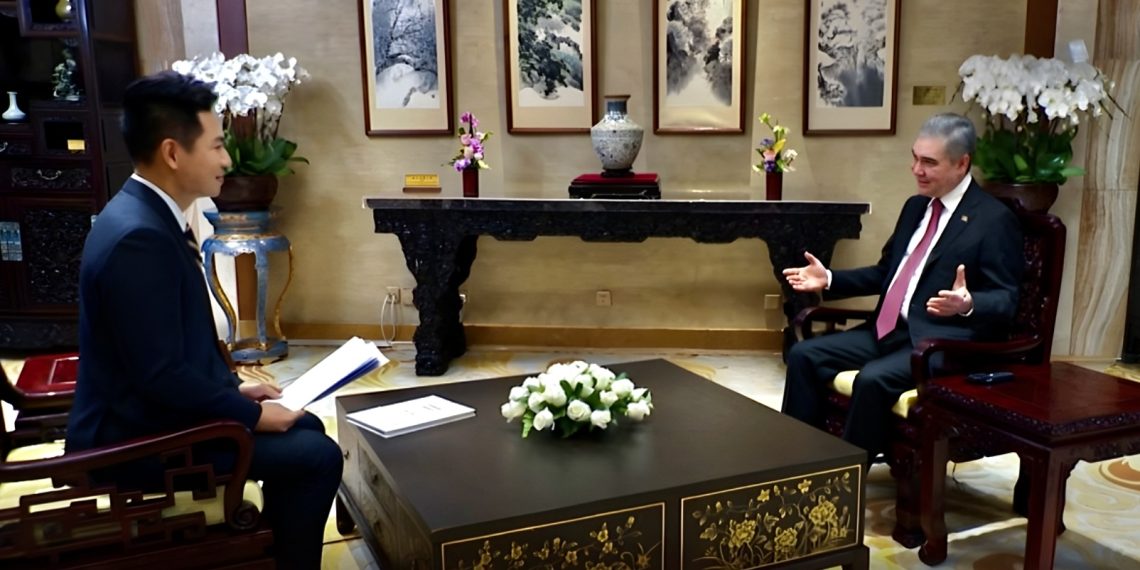 Гурбангулы Бердымухамедов во время интервью CGTN 24 марта. Кадр из видео.